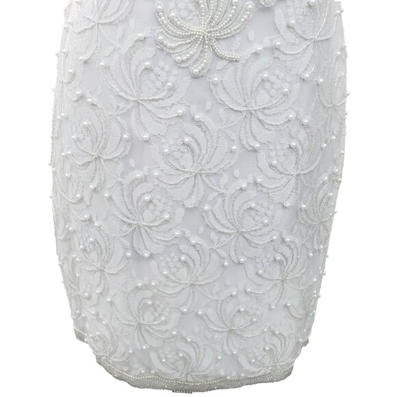 Vintage Scala Beaded Dress & Jacket Ivory Lace Sheath Short M/L - Picture 3 of 15